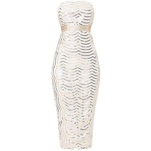 Pretty Little Thing White Lace & Gold Sequin Dress